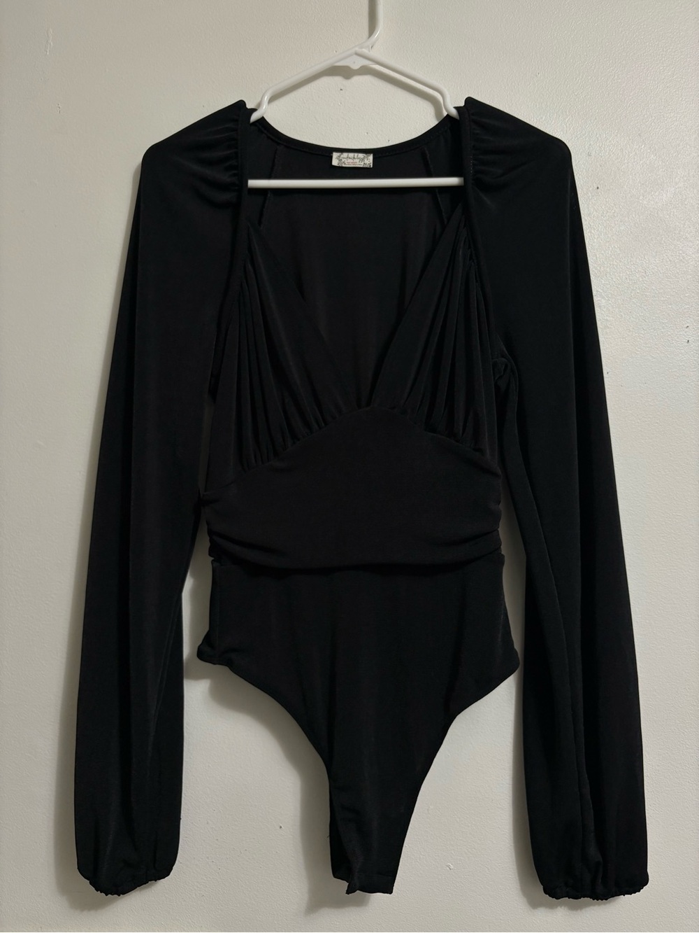 Free People Black Long-Sleeve One-Piece Bodysuit